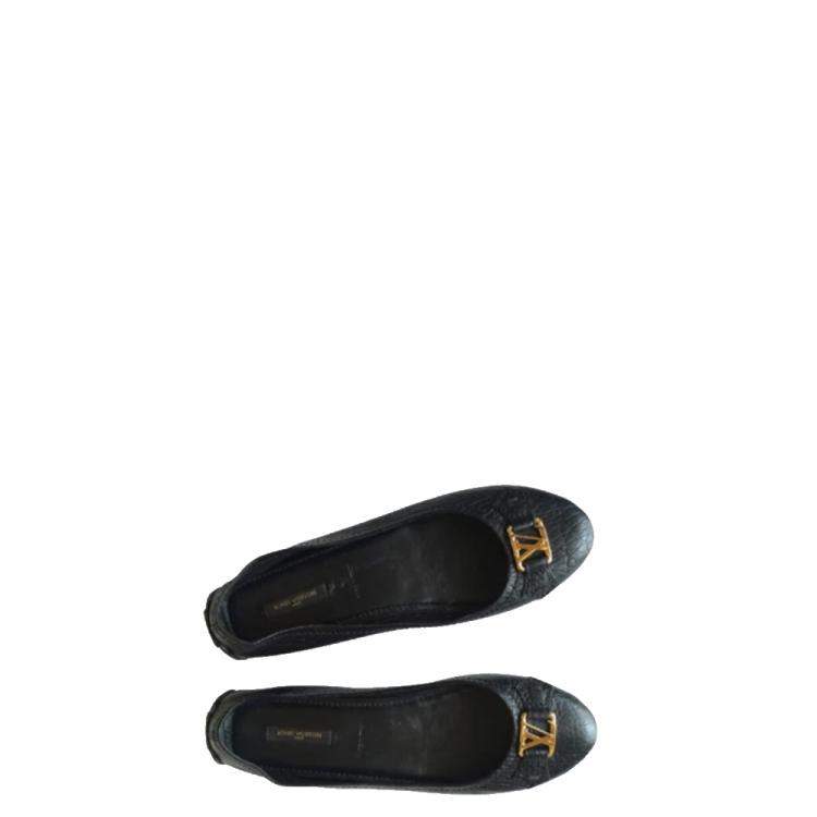 Pre Owned Louis Vuitton Gold Logo Leather Ballet Flats Size EU 38.5