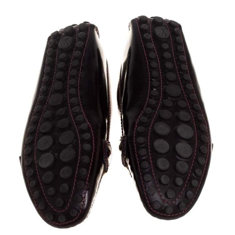 Pre Owned Louis Vuitton Burgundy Patent Leather Oxford Loafers Size 37.5