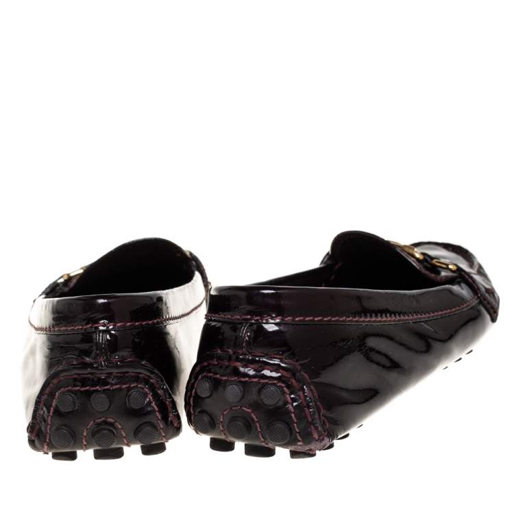 Pre Owned Louis Vuitton Burgundy Patent Leather Oxford Loafers Size 37.5