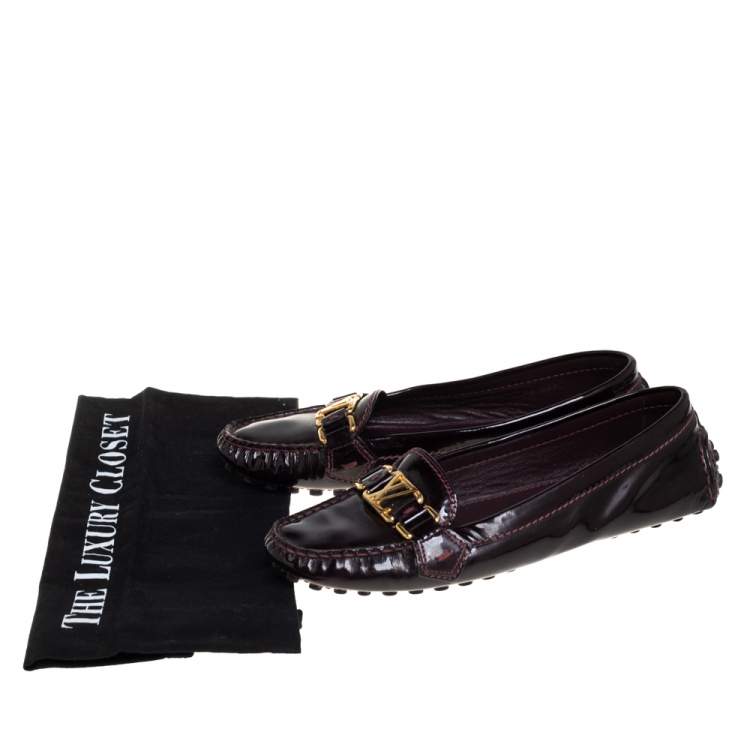 Pre Owned Louis Vuitton Burgundy Patent Leather Oxford Loafers Size 37.5