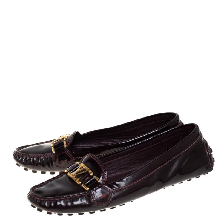 Pre Owned Louis Vuitton Burgundy Patent Leather Oxford Loafers Size 37.5