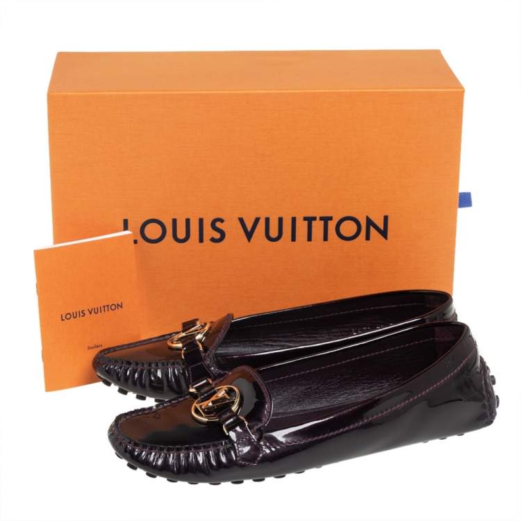 Pre Owned Louis Vuitton Burgundy Patent Leather Dauphine Loafers Size 40.5