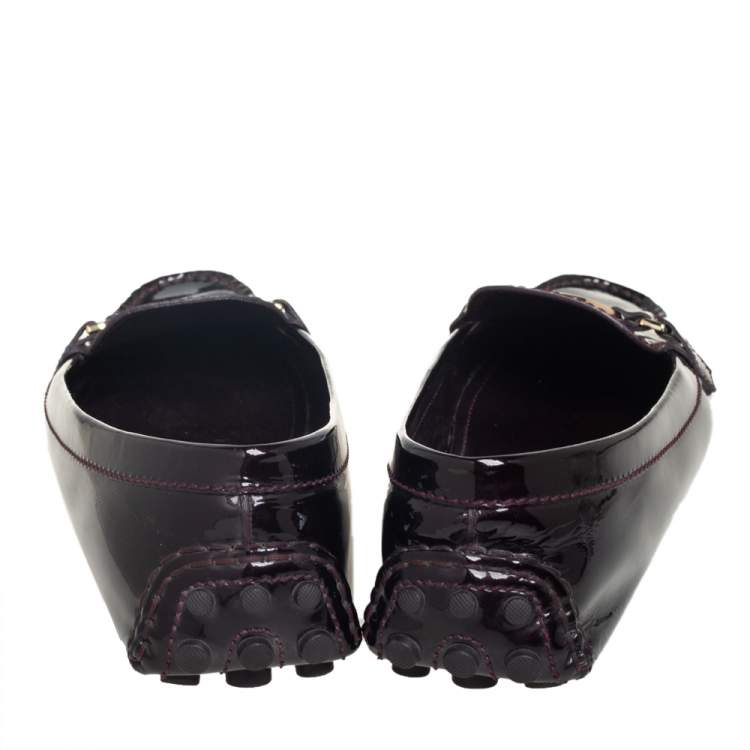 Pre Owned Louis Vuitton Burgundy Patent Leather Dauphine Loafers Size 40.5
