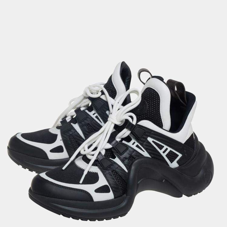 Pre Owned Louis Vuitton Black/White Neoprene and Leather Archlight Sneakers Size 39
