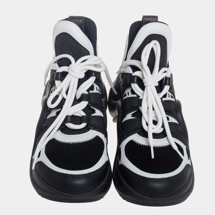 Pre Owned Louis Vuitton Black/White Neoprene and Leather Archlight Sneakers Size 39