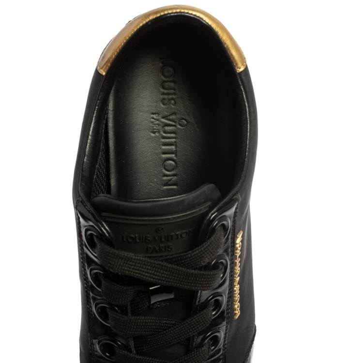 Pre Owned Louis Vuitton Black/Gold  Nylon And Leather Low Top Sneakers Size 36.5