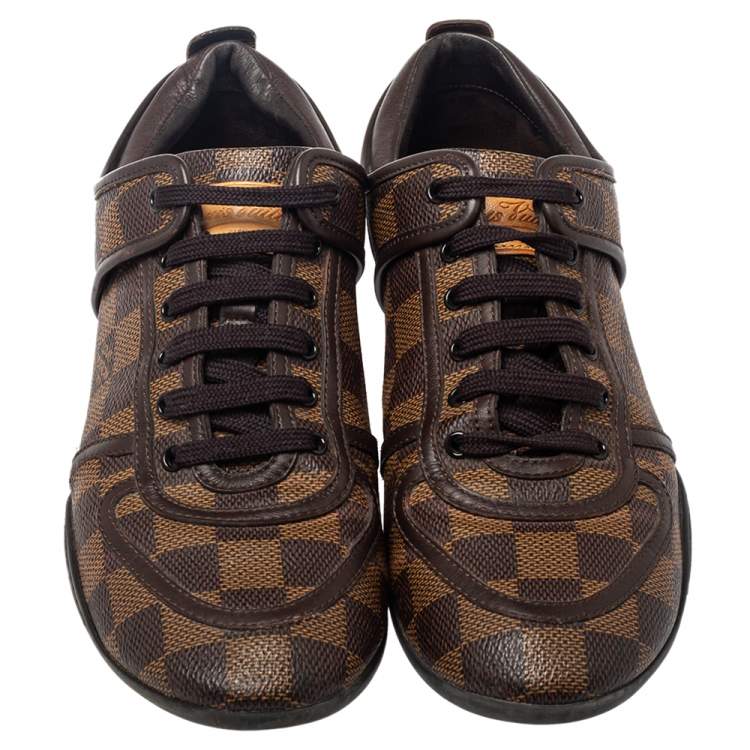 Pre Owned Louis Vuitton Damier Ebene Coated Canvas and Leather Low Top Sneakers Size 37.5
