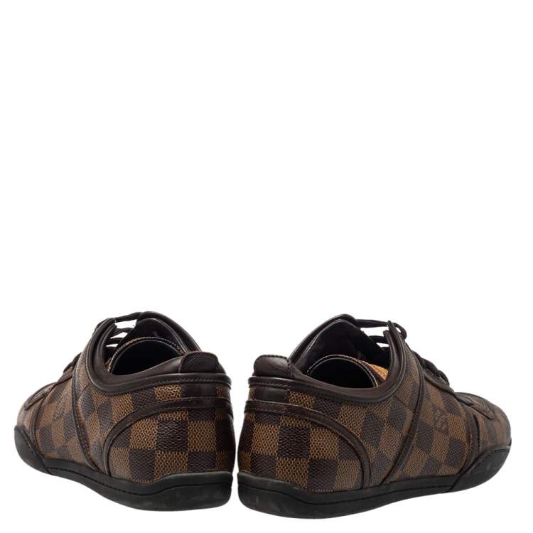 Pre Owned Louis Vuitton Damier Ebene Coated Canvas and Leather Low Top Sneakers Size 37.5