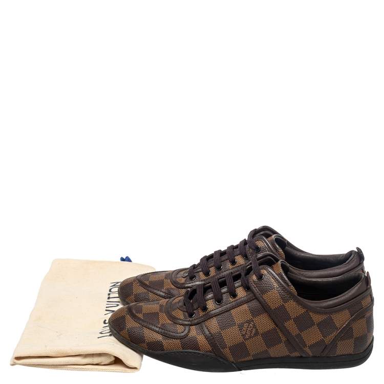 Pre Owned Louis Vuitton Damier Ebene Coated Canvas and Leather Low Top Sneakers Size 37.5