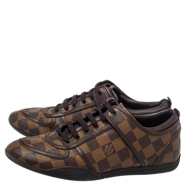 Pre Owned Louis Vuitton Damier Ebene Coated Canvas and Leather Low Top Sneakers Size 37.5