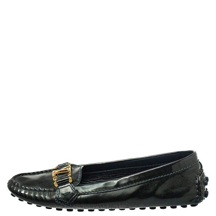 Pre Owned Louis Vuitton Dark Green Patent Leather Oxford Loafers Size 37