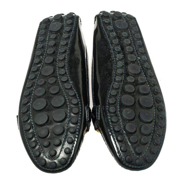 Pre Owned Louis Vuitton Dark Green Patent Leather Oxford Loafers Size 37