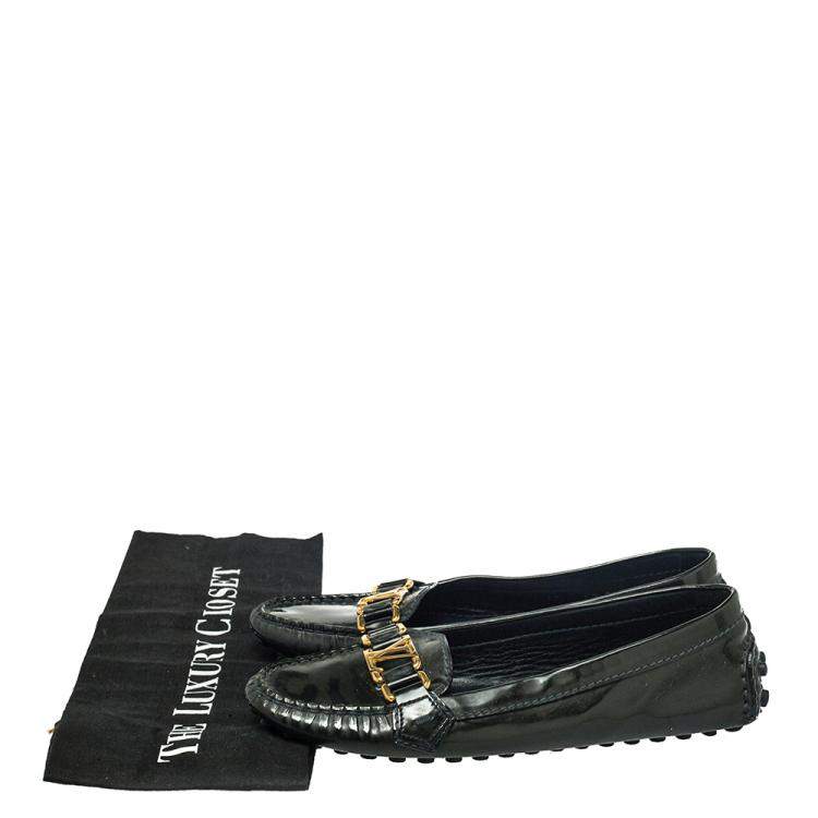 Pre Owned Louis Vuitton Dark Green Patent Leather Oxford Loafers Size 37
