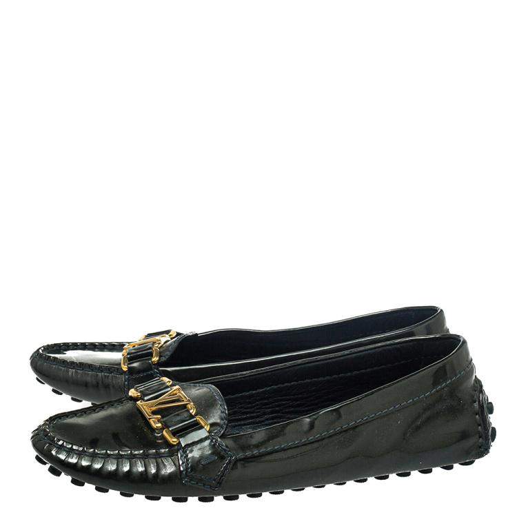 Pre Owned Louis Vuitton Dark Green Patent Leather Oxford Loafers Size 37