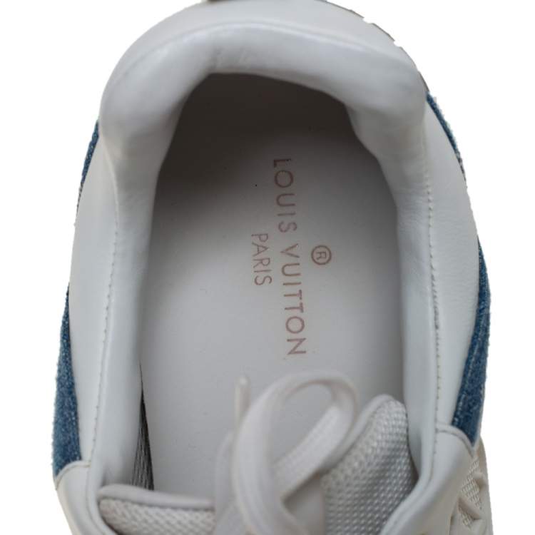 Pre Owned Louis Vuitton White/Blue Monogram Denim And Leather Run Away Sneakers Size 38