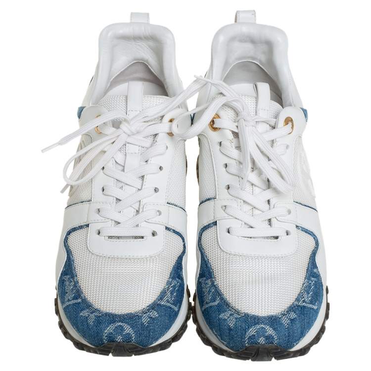 Pre Owned Louis Vuitton White/Blue Monogram Denim And Leather Run Away Sneakers Size 38