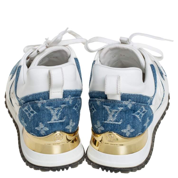 Pre Owned Louis Vuitton White/Blue Monogram Denim And Leather Run Away Sneakers Size 38