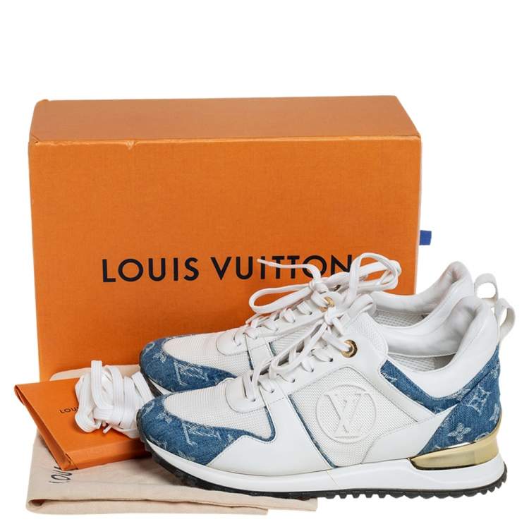 Pre Owned Louis Vuitton White/Blue Monogram Denim And Leather Run Away Sneakers Size 38