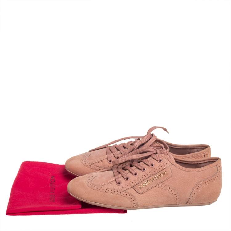Pre Owned Louis Vuitton Beige Brogue Nubuck Leather Low Top Sneakers Size 38