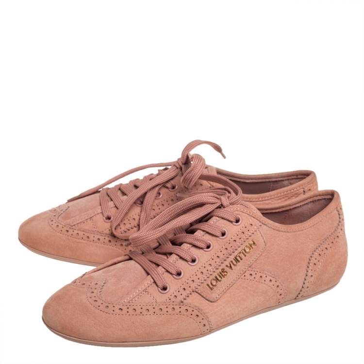 Pre Owned Louis Vuitton Beige Brogue Nubuck Leather Low Top Sneakers Size 38