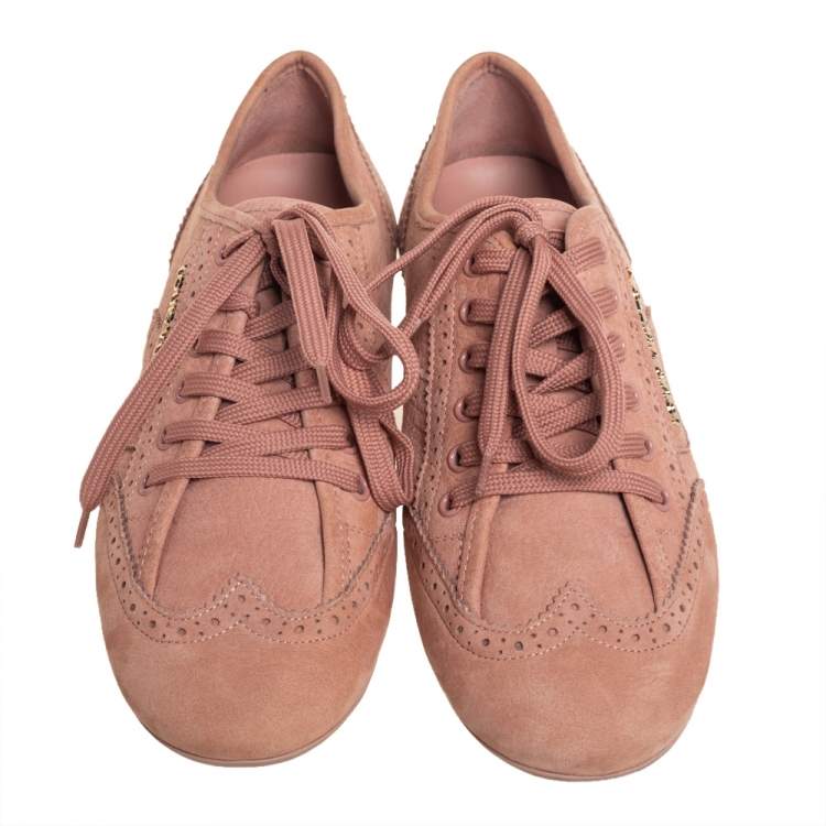 Pre Owned Louis Vuitton Beige Brogue Nubuck Leather Low Top Sneakers Size 38