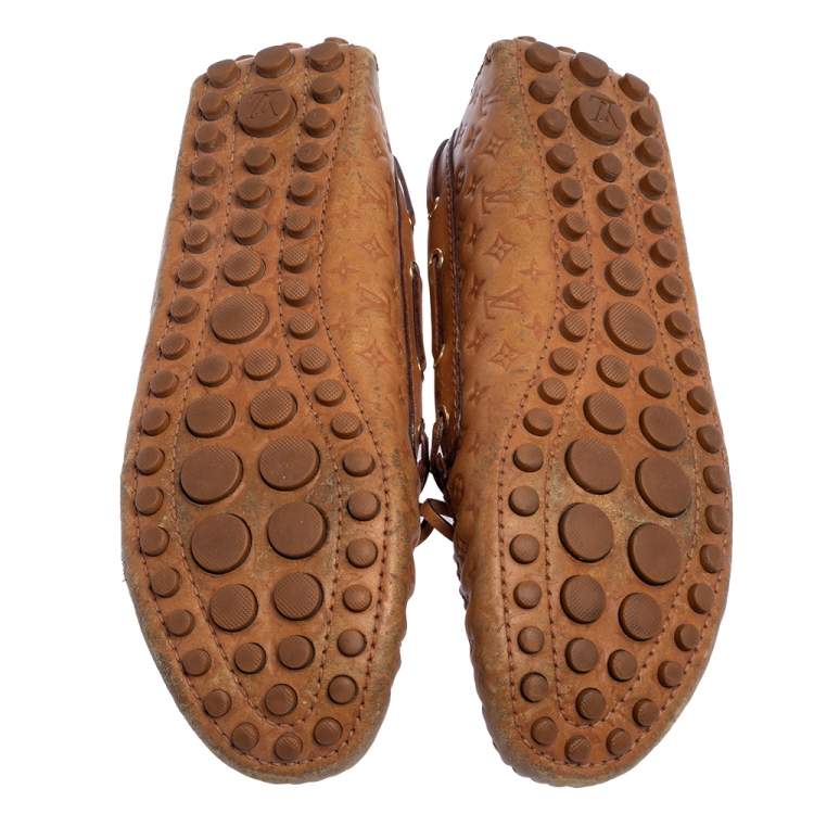 Pre Owned Louis Vuitton Tan Monogram Leather Gloria Loafers Size 37