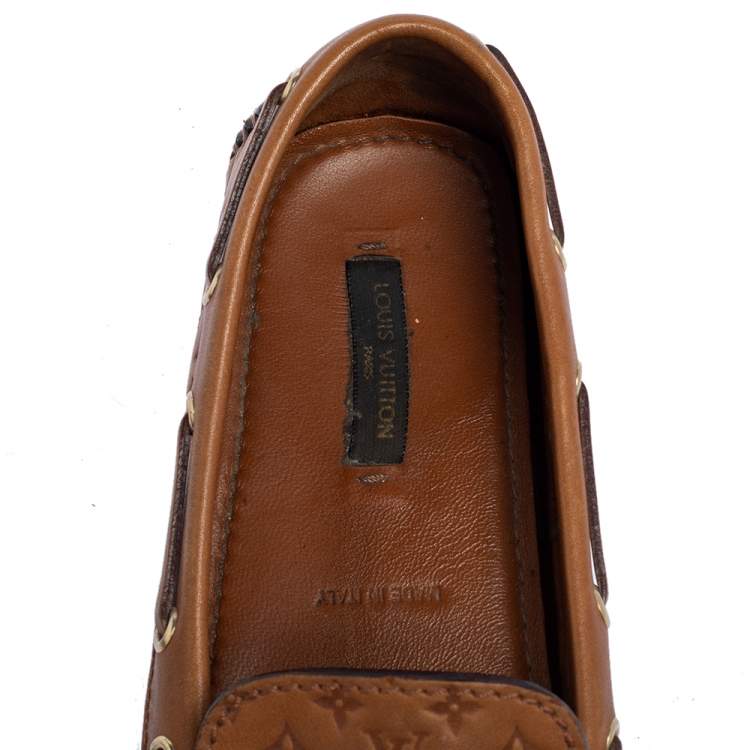 Pre Owned Louis Vuitton Tan Monogram Leather Gloria Loafers Size 37