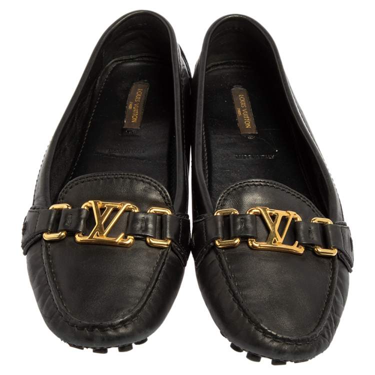 Pre Owned Louis Vuitton Black Leather Oxford Slip On Loafers Size 39