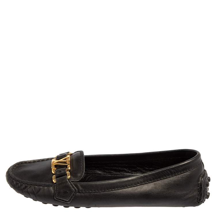 Pre Owned Louis Vuitton Black Leather Oxford Slip On Loafers Size 39