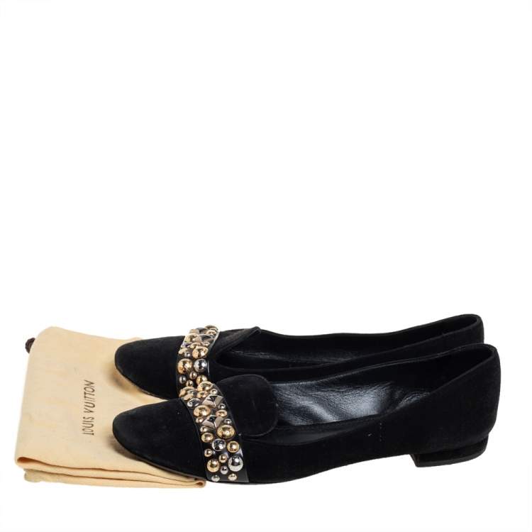 Pre Owned Louis Vuitton Black Suede Crystal Embellished Smoking Slipper Size 39