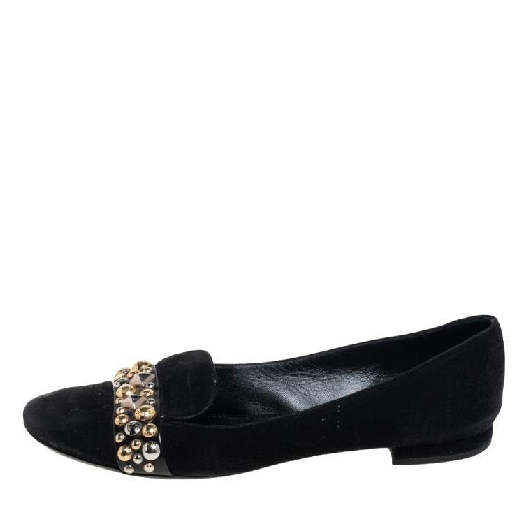 Pre Owned Louis Vuitton Black Suede Crystal Embellished Smoking Slipper Size 39
