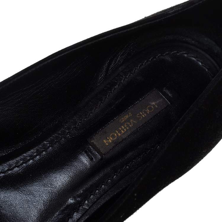 Pre Owned Louis Vuitton Black Suede Crystal Embellished Smoking Slipper Size 39