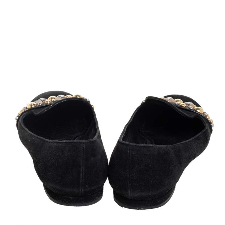 Pre Owned Louis Vuitton Black Suede Crystal Embellished Smoking Slipper Size 39