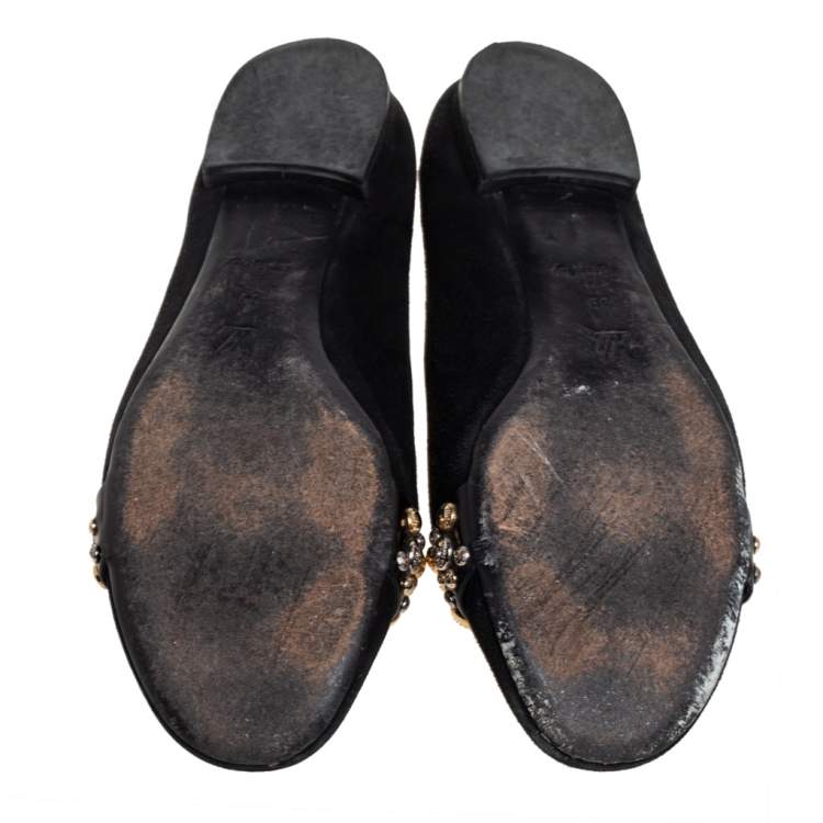 Pre Owned Louis Vuitton Black Suede Crystal Embellished Smoking Slipper Size 39