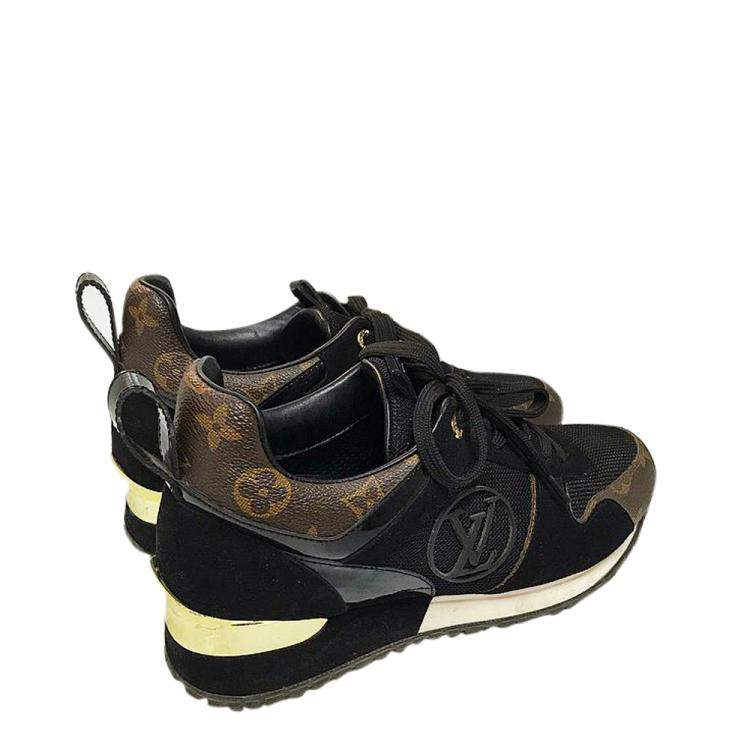 Pre Owned Louis Vuitton Black Suede/Monogram Canvas Run Away Sneakers Size EU 39