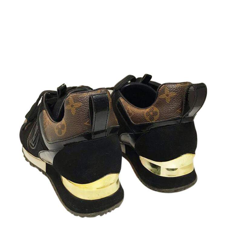 Pre Owned Louis Vuitton Black Suede/Monogram Canvas Run Away Sneakers Size EU 39