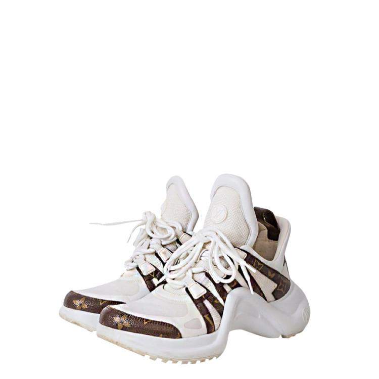 Pre Owned Louis Vuitton White Leather/Monogram Canvas Archlights Chunky Sneakers Size 39