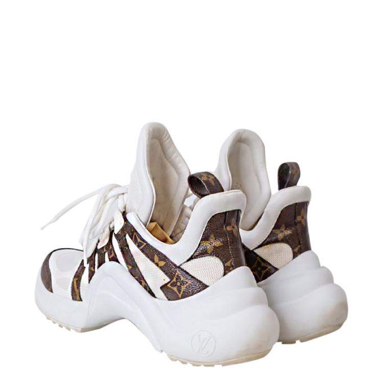 Pre Owned Louis Vuitton White Leather/Monogram Canvas Archlights Chunky Sneakers Size 39