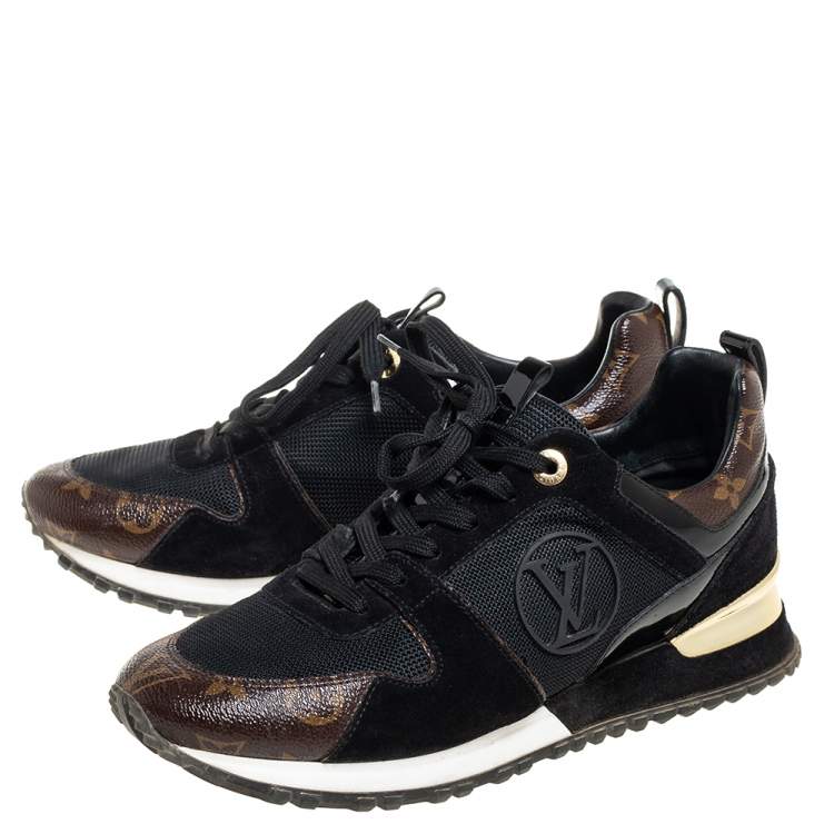 Pre Owned Louis Vuitton Black/Brown Leather And Monogram Canvas Run Away Sneakers Size 40