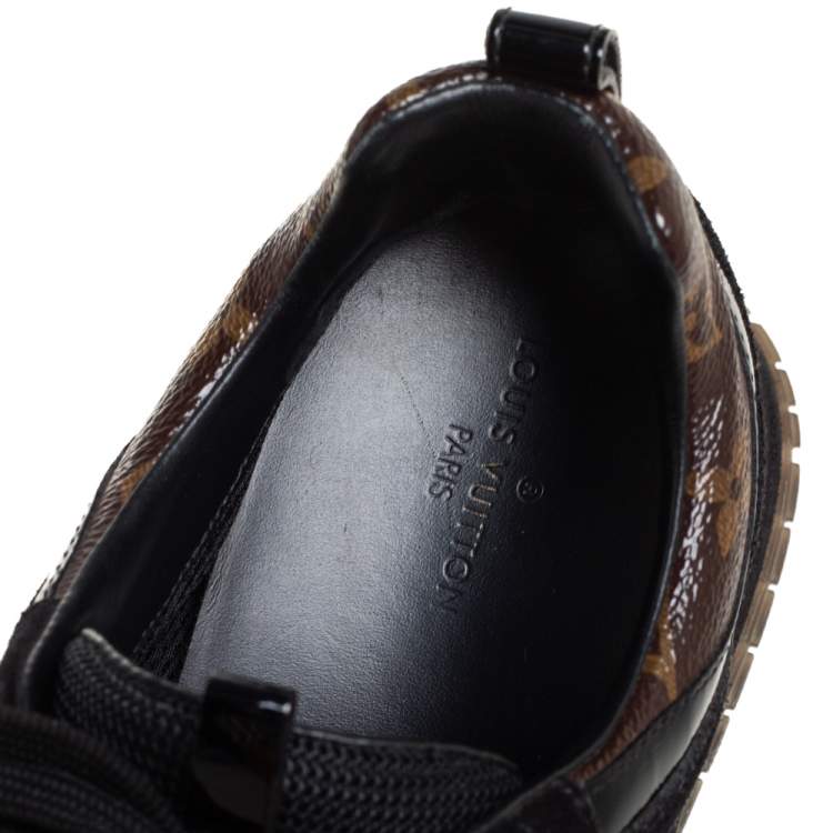 Pre Owned Louis Vuitton Black/Brown Leather And Monogram Canvas Run Away Sneakers Size 40