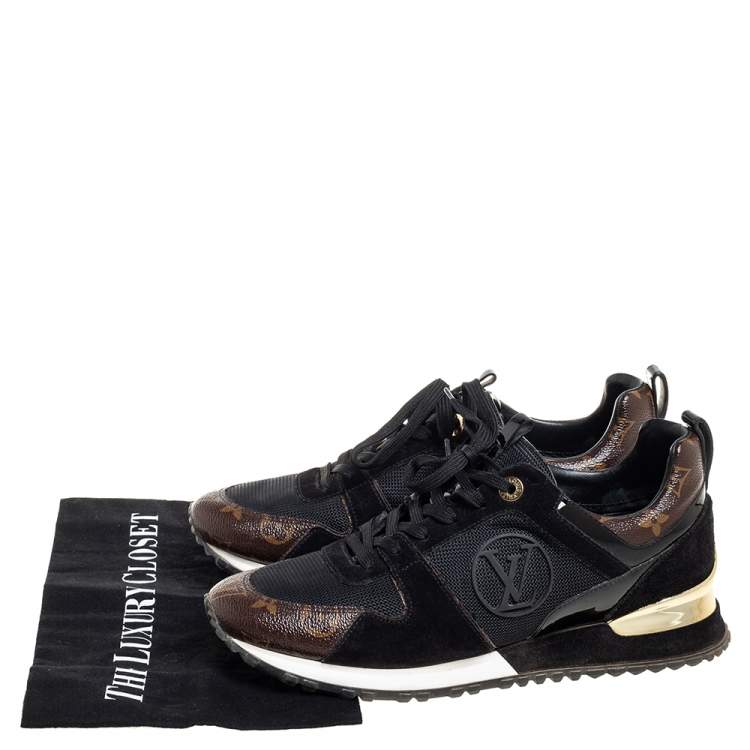 Pre Owned Louis Vuitton Black/Brown Leather And Monogram Canvas Run Away Sneakers Size 40
