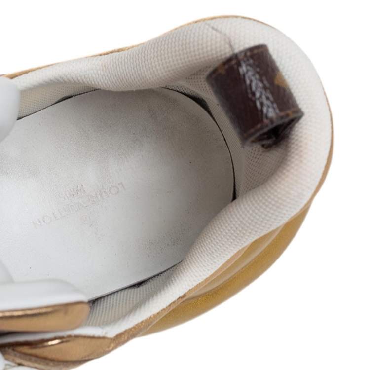 Pre Owned Louis Vuitton White/Gold Leather and Mesh LV Archlight Sneakers Size 38.5
