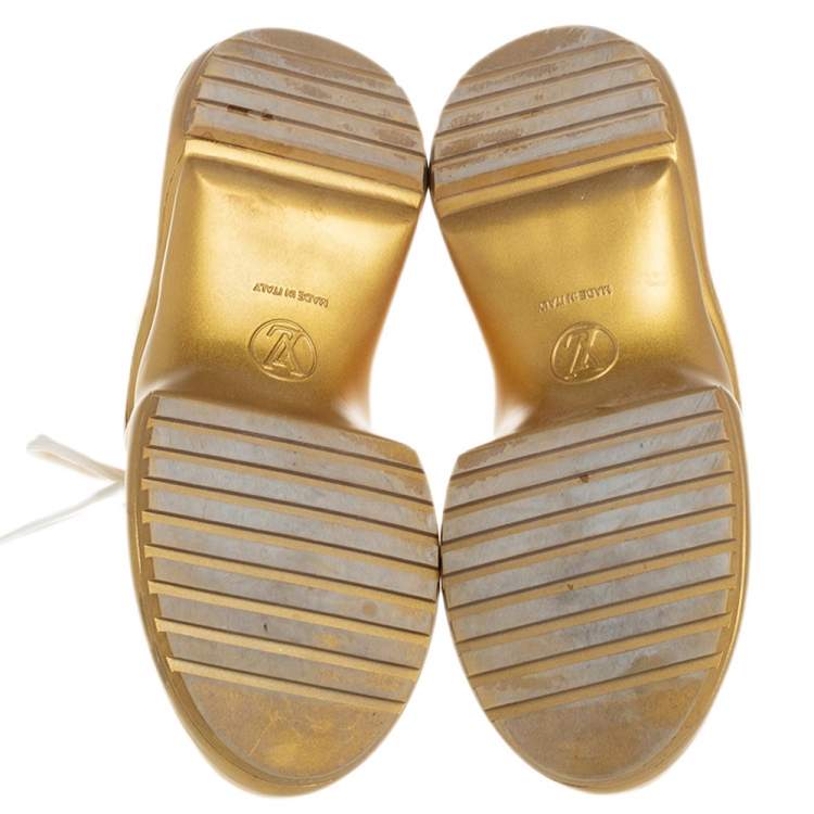 Pre Owned Louis Vuitton White/Gold Leather and Mesh LV Archlight Sneakers Size 38.5