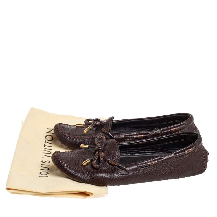 Pre Owned Louis Vuitton Brown Leather and Canvas Slip On Loafers Sze 38.5 