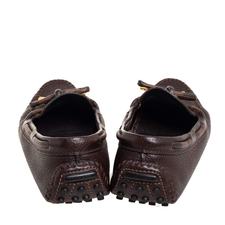 Pre Owned Louis Vuitton Brown Leather and Canvas Slip On Loafers Sze 38.5 