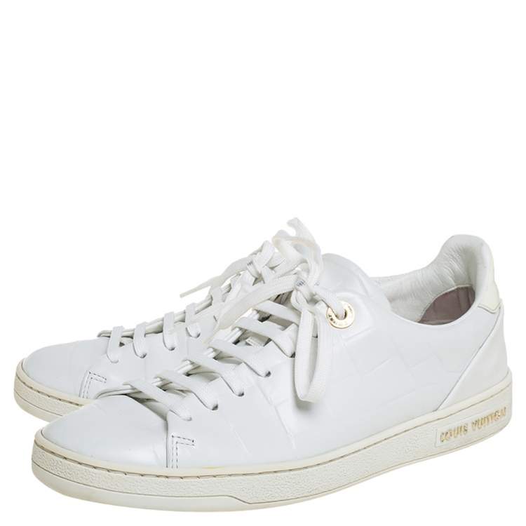 Pre Owned Louis Vuitton White Croc Embossed Leather Frontrow Low Top Sneakers Size 36