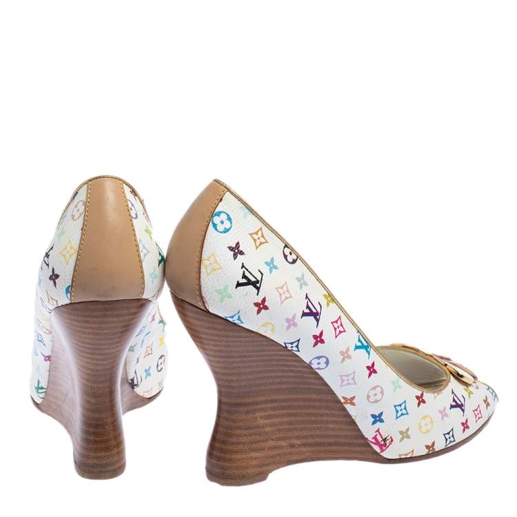 Pre Owned Louis Vuitton Multicolore Monogram Canvas Primrose Wedge Pumps Size 38.5