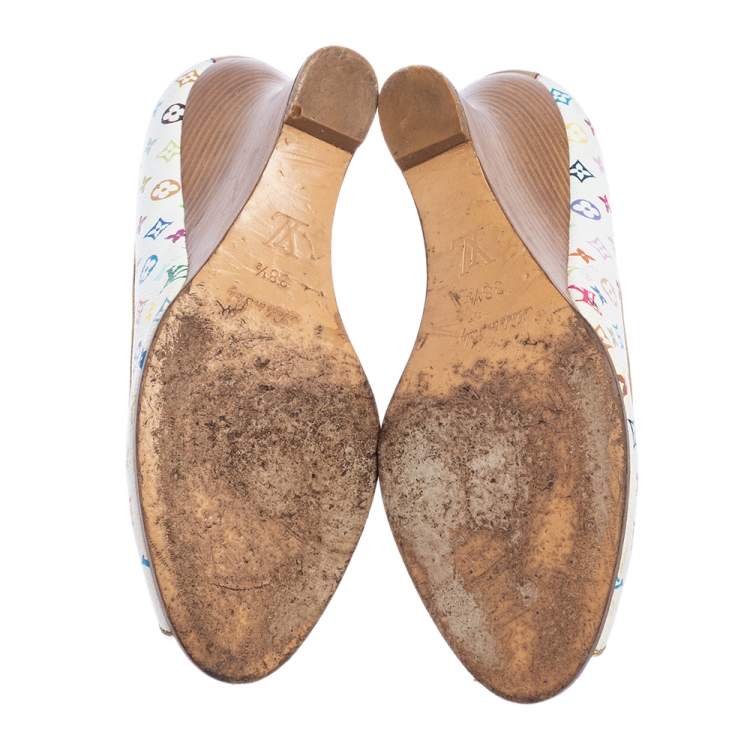 Pre Owned Louis Vuitton Multicolore Monogram Canvas Primrose Wedge Pumps Size 38.5