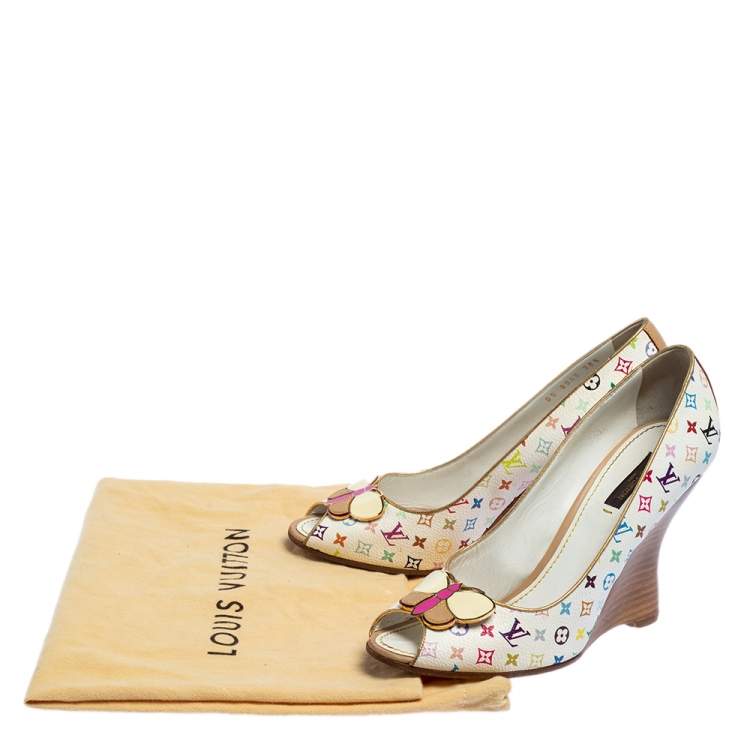 Pre Owned Louis Vuitton Multicolore Monogram Canvas Primrose Wedge Pumps Size 38.5