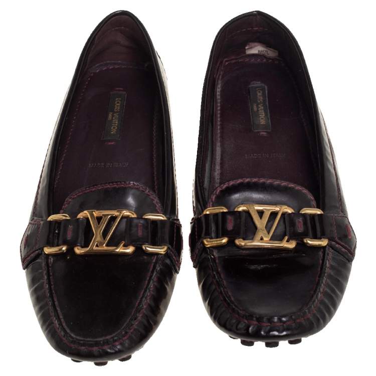 Pre Owned Louis Vuitton Burgundy Patent Leather Oxford Loafer Size 36